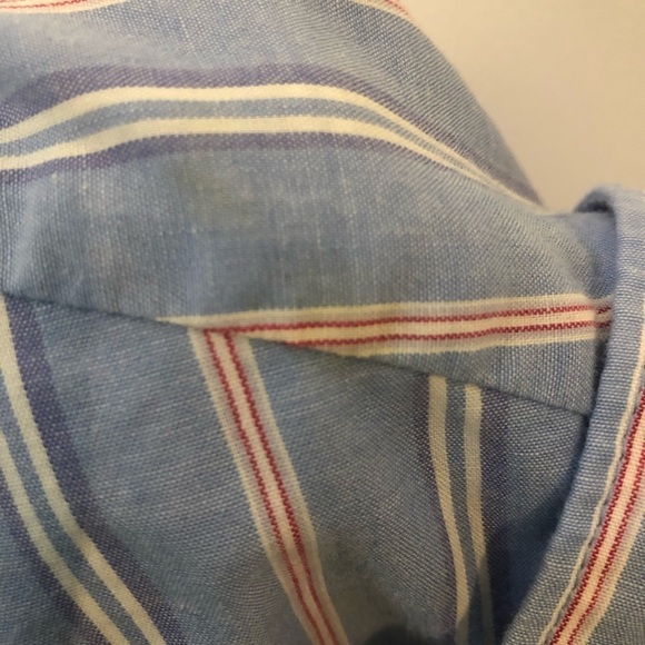 Wrangler Light Blue Red & White Striped Long Sleeve Button Down Shirt - Picture 5 of 6